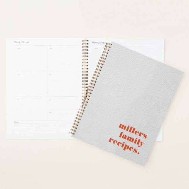 Coral red white leather texture family recipes planner (Display)