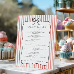 Coral Red White Stripe Vintage Bow Price List Pedestal Sign