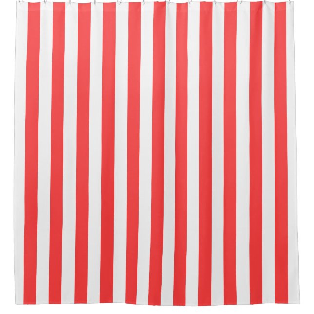 Coral Red White Vertical Stripe NL #0 Shower Curtain (Front)