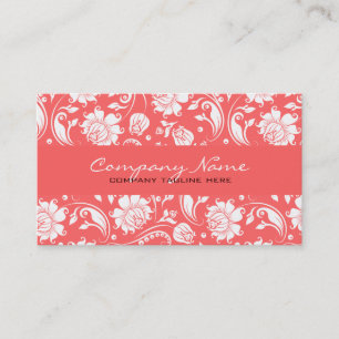Coral Red & White Vintage Floral Damasks Business Card