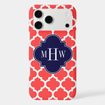 Coral Red Wht Moroccan #5 Navy 3 Initial Monogram