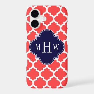 Coral Red Wht Moroccan #5 Navy 3 Initial Monogram