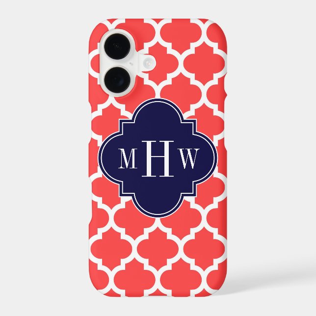 Coral Red Wht Moroccan #5 Navy 3 Initial Monogram (Back)