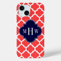 Coral Red Wht Moroccan #5 Navy 3 Initial Monogram