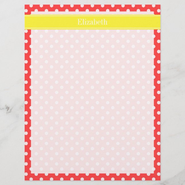 Coral Red, Wht Polka Dots Yellow Name Monogram (Front)