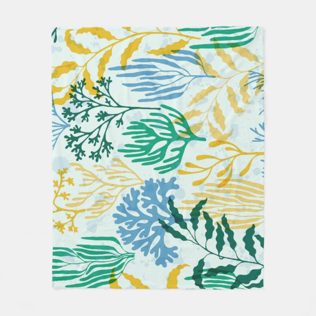 Coral Reef, Algae Seamless Pattern. Fleece Blanket (Front)