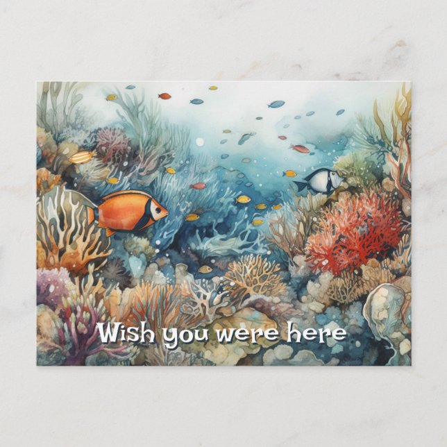 Coral reef and fishes watercolor postcard (Front)