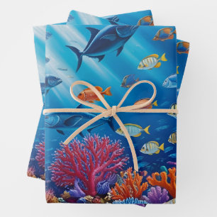 Coral Reef and Tropical Fish Ocean Marine Life  Wrapping Paper Sheet