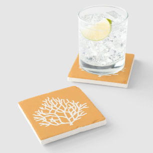 Coral Reef Beach Custom Colours Orange Stone Coaster
