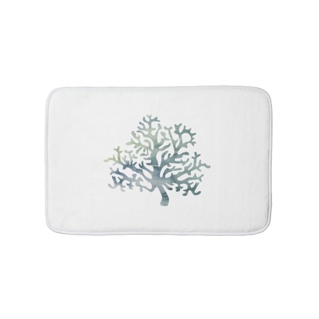 Coral Reef Blue Green White Bath Mat (Front)