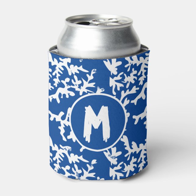 Coral Reef Blue White Personalised Can Cooler (Can Front)