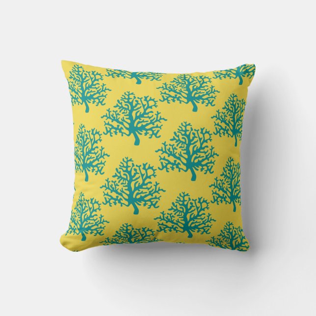 Coral Reef Bright Beach Teal Pillow (Front)