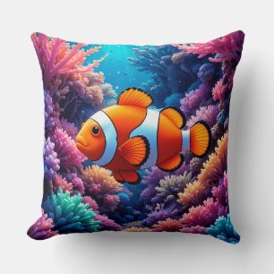 🐠 Coral Reef Clownfish Ocean Home Decor Pillow 🌊