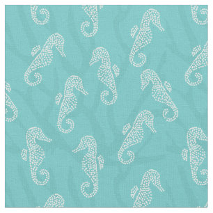 Coral Reef Coastal Seahorse Aqua Blue Fabric