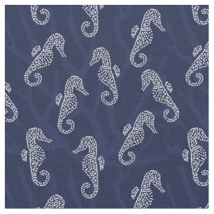 Coral Reef Coastal Seahorse Navy Blue Fabric