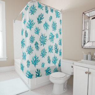 Coral Reef Coastal Turquoise Shower Curtain