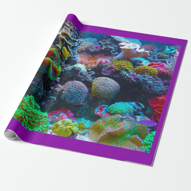 Coral reef colourful ocean wrapping paper (Unrolled)