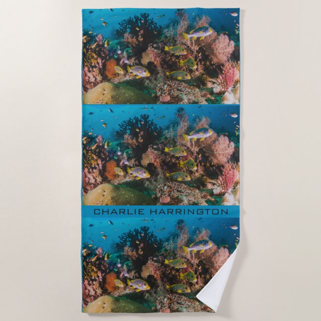 Coral Reef custom name beach towel (Front)