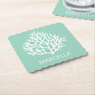 Coral Reef Custom Name Summer Beach Paper Coaster
