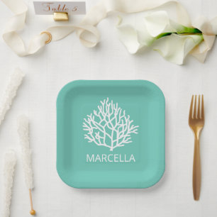 Coral Reef Custom Name Summer Beach Paper Plate