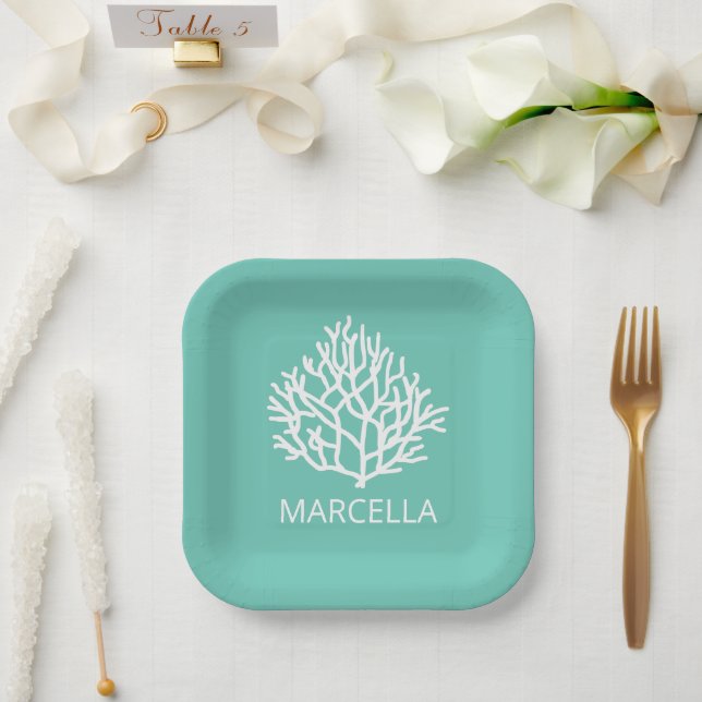 Coral Reef Custom Name Summer Beach   Paper Plate (Wedding)