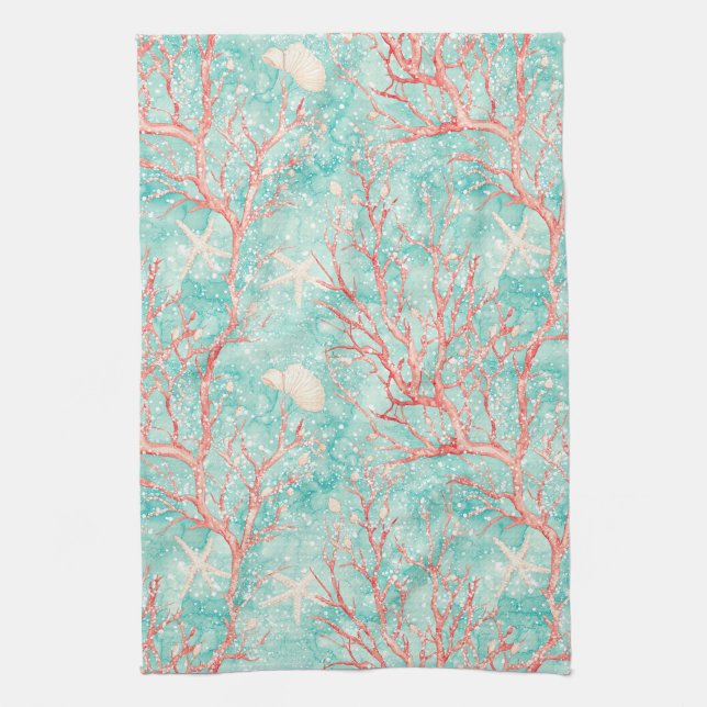 Coral Reef Dive Pattern Tea Towel (Vertical)