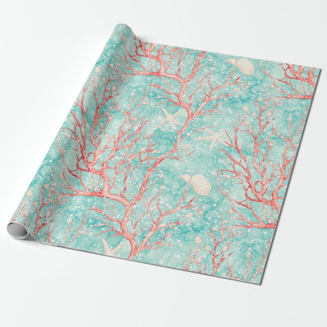 Coral Reef Dive Pattern Wrapping Paper (Unrolled)