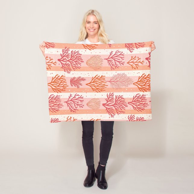  Coral Reef Dreams: Orange & Pink Pattern Fleece  Blanket (In Situ)