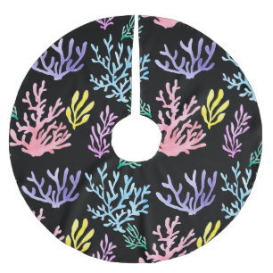 Coral Reef Elegance: Watercolor Pattern Brushed Polyester Tree Skirt
