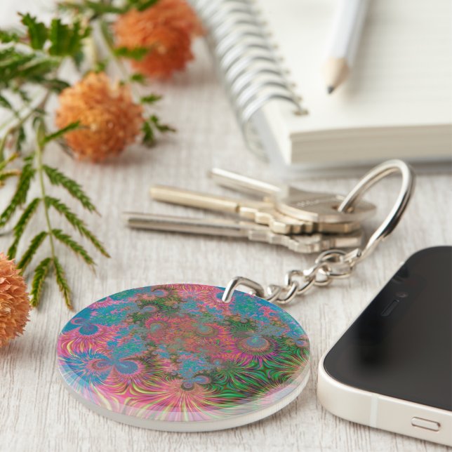 Coral Reef Fractal Abstract Art Key Ring (Front Right)