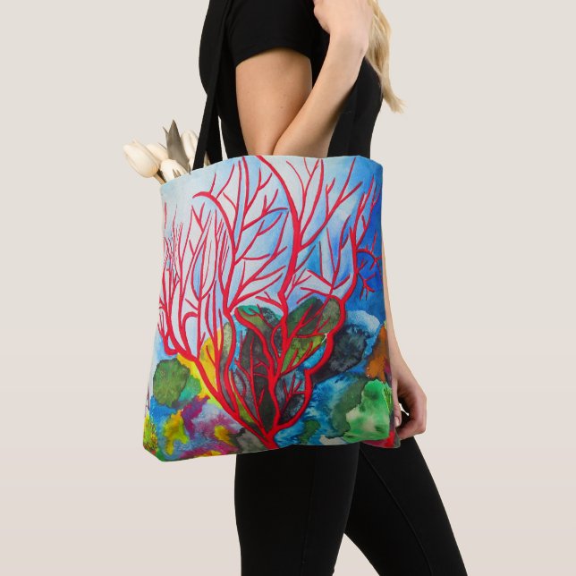 Coral reef Great Barrier Reef ocean art Tote Bag (Close Up)