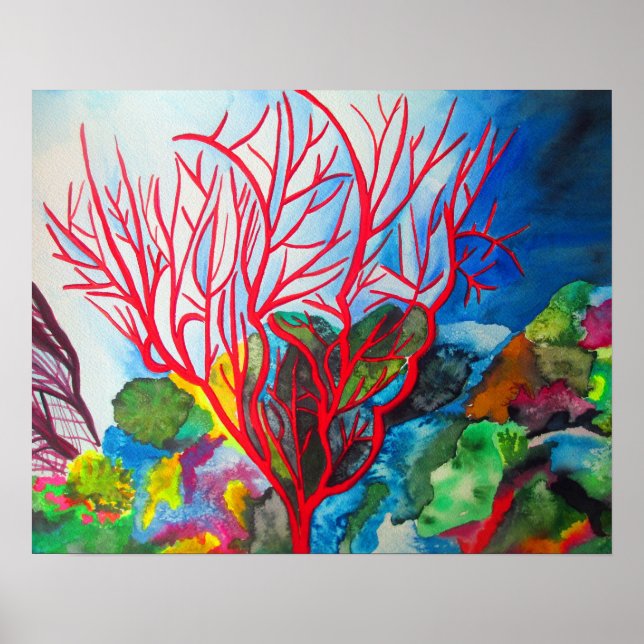 Coral reef Great Barrier Reef watercolour art Poster (Front)