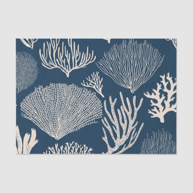Coral reef in navy blue tissue paper (Front)