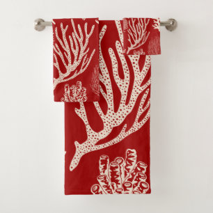 Coral reef in red bath towel set