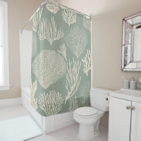 Coral reef in sage shower curtain