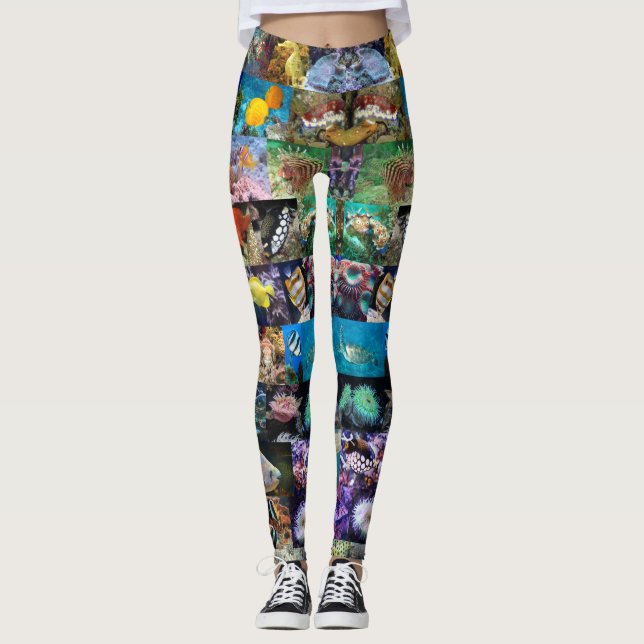 Coral Reef Marine Life: Fish and Animals Leggings (Front)