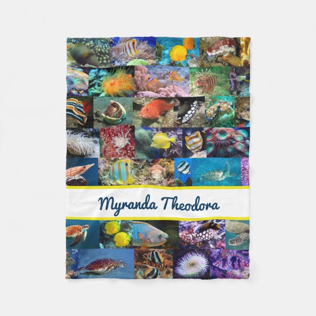Coral Reef Marine Life Fish Animals Photos Collage Fleece Blanket (Front)