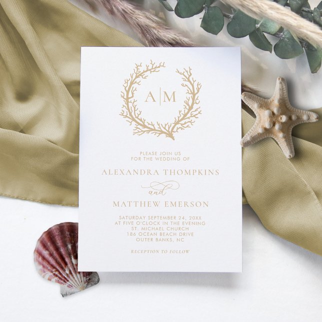 Coral Reef Nautical Beige Minimal Wedding Invitation (Creator Uploaded)