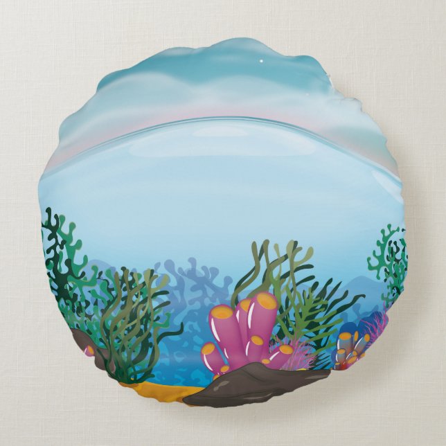 Coral Reef ocean Round Cushion (Back)