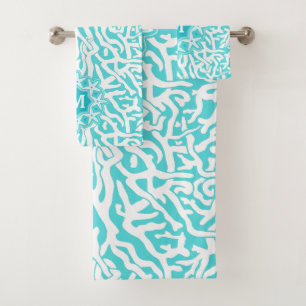 Coral Reef Ocean Starfish Monogram   Aqua Blue Bath Towel Set