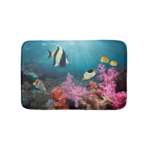 Coral Reef Scenery   Moorish Idol Bath Mat