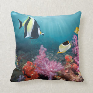 Coral Reef Scenery Moorish Idol Cushion