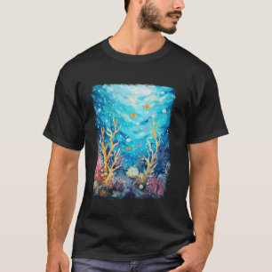 Coral Reef Sea Ocean Starry Night Painting T-Shirt