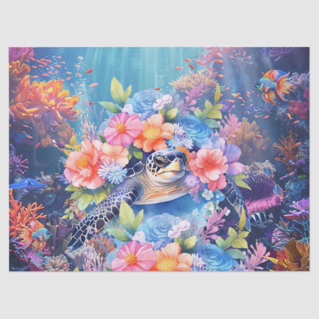 Coral Reef, Sea Turtle & Fish Decoupage Tissue Paper (Front)