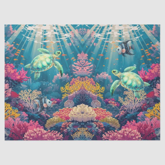 Coral Reef, Sea Turtles & Fish Decoupage Tissue Paper (Front)