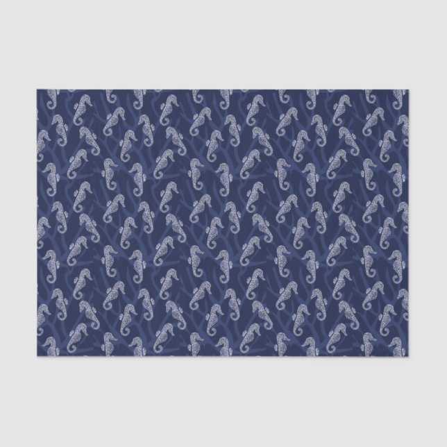 Coral Reef Seahorse - Navy Blue Tissue Paper (Front)