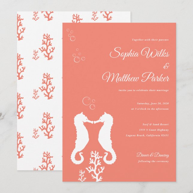 Coral Reef Seahorse Wedding Invitation (Front/Back)