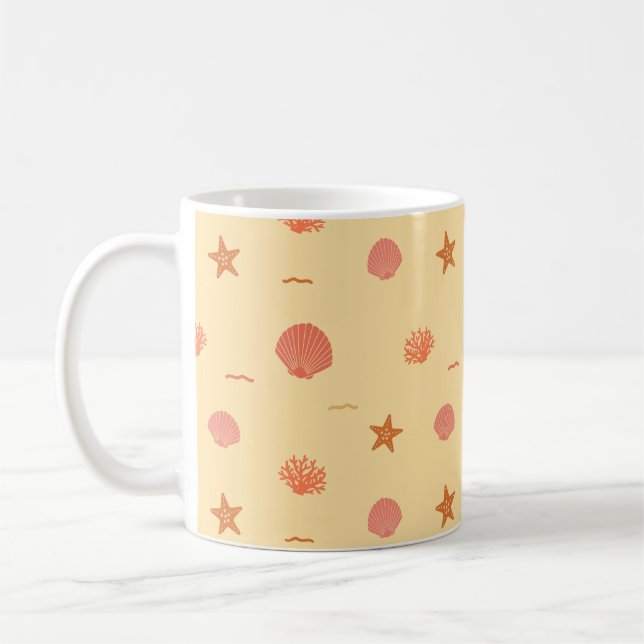 Coral Reef Seashell and Starfish Seamless Pattern  Coffee Mug (Left)