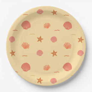 Coral Reef Seashell and Starfish Seamless Pattern Paper Plate