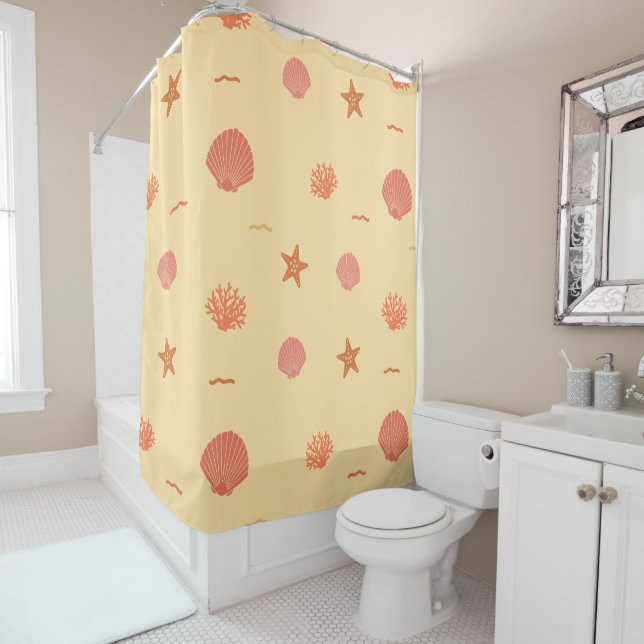 Coral Reef Seashell and Starfish Seamless Pattern  Shower Curtain (In Situ)